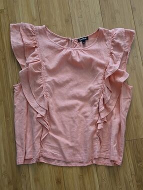 Express Ruffle Sleeve Linen Blouse - XL